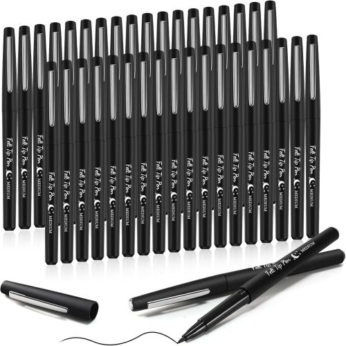 36 Pcs Felt Tip Pens 0.7mm Medium Point Colored Felt Tip Pens for Journaling Planner Writing Note-taking Art Office and School Supplies(Black)