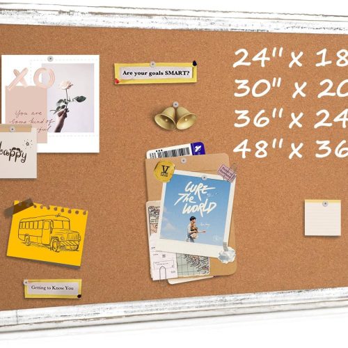 Cork Board Bulletin Board, 24" x 18" Corkboard for Wall, Rustic Wooden Frame, Decorative Hanging Pin Board for Office Home School Decor