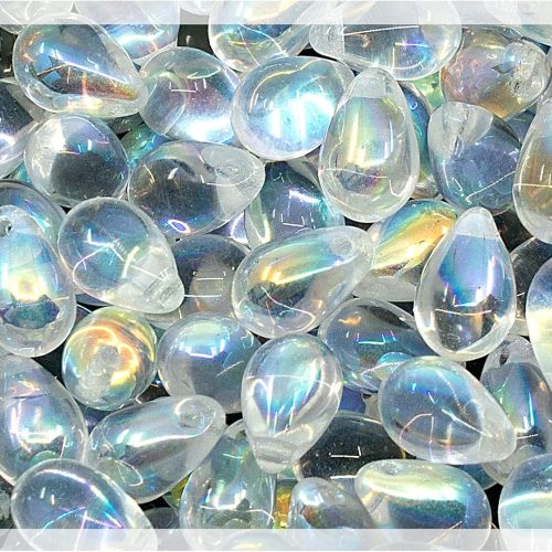 Czech 50-Piece Glass Beads, 6x9mm, Teardrop Transparent Crystal Clear AB