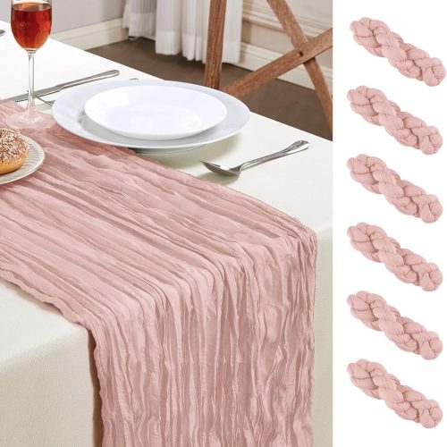 6 Pack Dusty Pink Cheesecloth Table Runner 10FT Long Boho Gauze Table Runner Rustic Sheer Runner for Spring Wedding Bridal Baby Shower Birthday Holiday Party Table Decor Easter Decorations