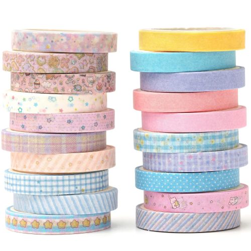 Vintage Washi Tape Set 20 Rolls Skinny Retro Decorative Antique Patterns Masking Tapes for Arts, DIY Crafts, Journals, Planners, Scrapbook, Wrapping (Kawaii)