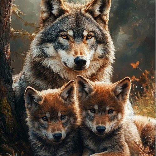 Wolf Diamond Painting Kits for Adults, 5D Animal Diamond Painting Diamond Art Kits for Beginners, Full Drill Diamond Art Diamond Gem Wolf Family Diamond Painting Kits for Home Decor 12x16Inch