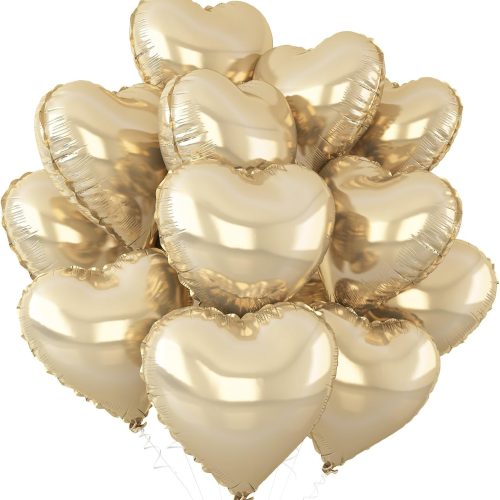 Champagne Gold Heart Balloons,12Pcs Light Gold Heart Shaped Foil Balloons,18Inch Helium Polyester Film Balloon for Baby Shower Birthday Anniversary Wedding Party Decorations