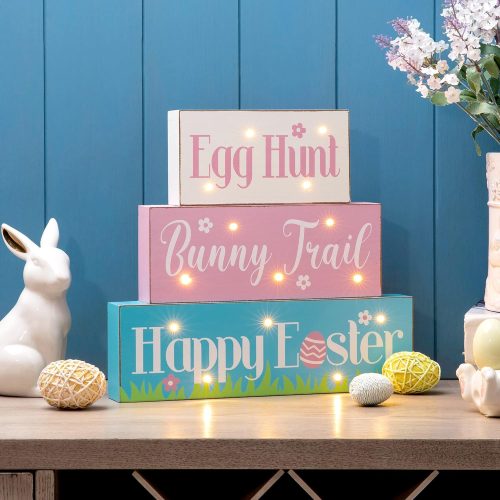 4 LED Lighted Wooden Easter Table Sign Spring Home Decor for Holiday Easter Party Supplies Props