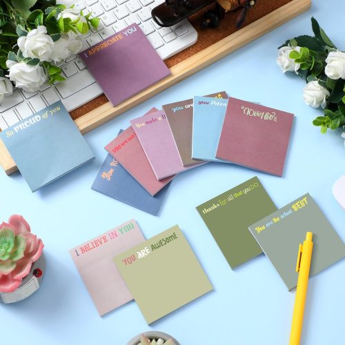 Inspirational Sticky Notes Thank You Gift Motivational Sticky Note Pad Employee Appreciation Week Gift Bulk for Coworker Teacher Nurse Office Groups 3 x 3''(Thank You,Morandi Color,24 Pcs)