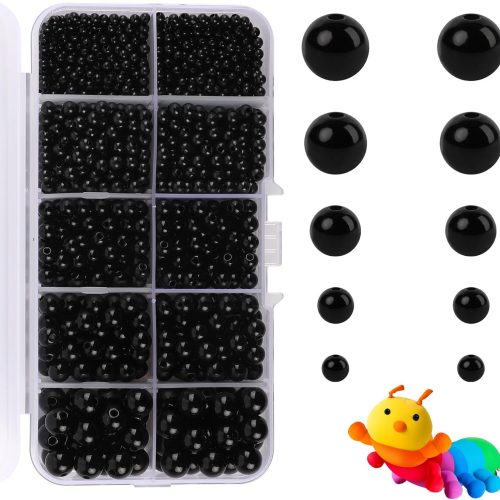 1380 Pcs 5 Sizes Black Doll Eyes 3-8mm Round Plastic Sewing Arts & Crafts Eyes for Stuffed Animals & Crochet Bears