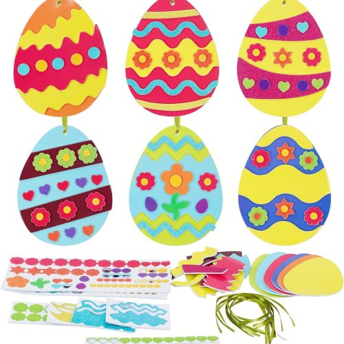 12 Pack Easter Egg Craft Kit for Kids Make You Own Egg Foam Stickers Ornament DIY Easter Arts and Crafts for Easter Art Activites Home School Easter Decoration