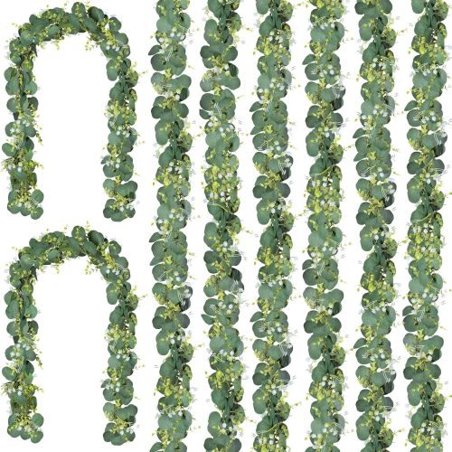 8Pcs Eucalyptus Garland,Artificial Eucalyptus Leaves Table Greenery Garland Wreath Vines for Wedding Party Table Bedroom Wall Decor