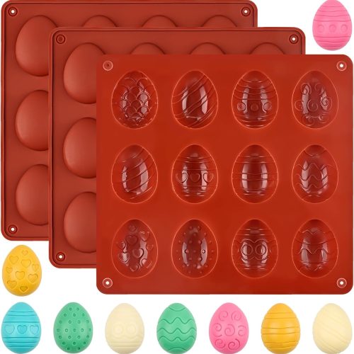4 Easter Silicone Chocolate Molds, 3 Packs Egg Shaped Candy Mold Non Stick Baking Pan for DIY Chocolate, Fondant, Gummy, Jelly, Hot Chocolate Bomb, Cake Topper