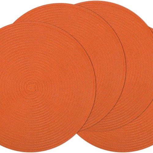 Round Placemats Set of 4 for Dining Table Autumn Fall Round Braided Place Mats Washable Non Slip Kitchen Table Mats Decor, Bright Orange