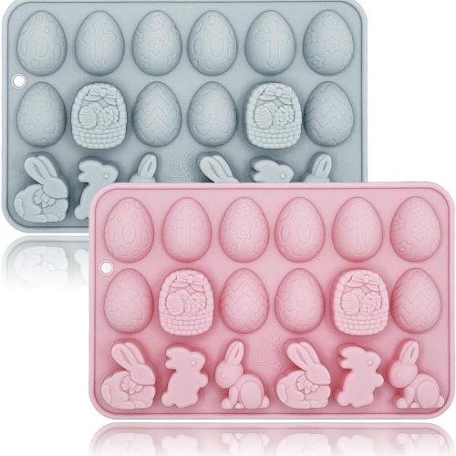 2 Pack Easter Gummy Chocolate Molds 18 Cavities Egg Rabbit Candy Mould Tray Baking Tools for Chocolate Cake Dessert Candy Mousse Pastry Handmade Soap Cupcake Topper Crayons