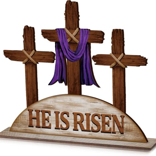 Empty Tomb Easter Scene and Cross Decoration He Is Risen Decor Religious Wooden Tabletop Signs Christian Table Centerpiece for Easter Birthday Rustic Farmhouse Home Spring Decor(Classic Style)