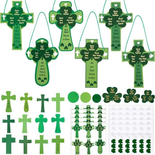 30 Set St. Patrick's Day Crafts DIY Shamrock Cross Craft Holy Trinity Shamrock Cross Sign Craft Kit for Kids St Patrick's Day Classroom Religious Activity Luck Gift Art Project Party Favors