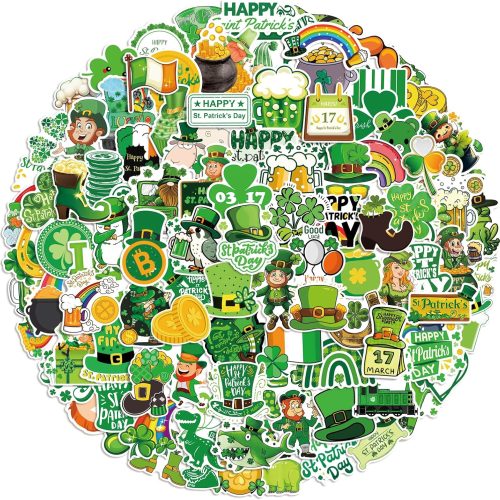 105 PCS St Patricks Day Stickers, Vinyl Waterproof Shamrock Stickers Irish Day Decals, St Patricks Day Decorations Party Supplies, Spring Stickers for Water Bottle Laptop Gift Crafts Windows