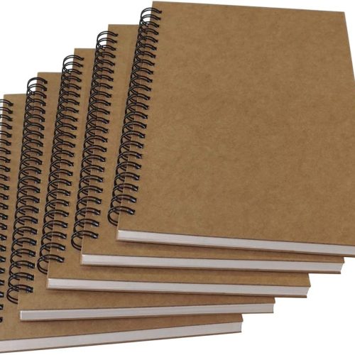 A5 Spiral Notebook Blank, 100gsm Thick Paper & Hard Kraft Cover, 60 Sheets (120 Pages), 8.35" x 5.9", Brown, 5 Pack