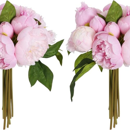 4 Pink Peonies Silk Flowers 2 Bouquets Pink Fake Peonies 14 Heads Faux Peony Flowers with Stems for Wedding Decoration Bride Bouquet Faux Flowers Crafts Floral Arrangement (Multi-Pink)