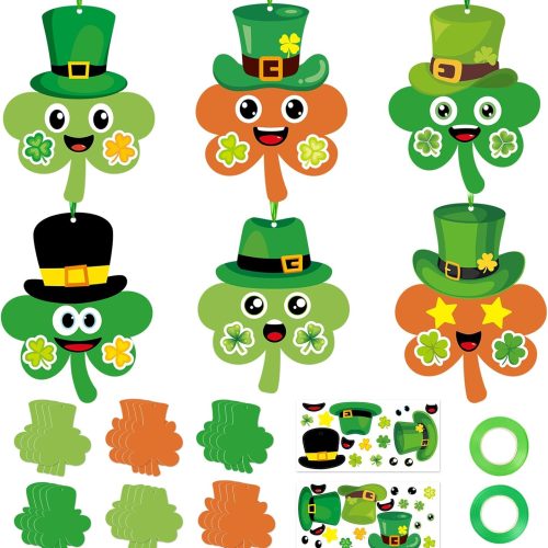 24Pcs St. Patrick's Day Craft for Kids, DIY Shamrock Art Craft Kits, St Patricks Day Make Your Own Shamrock Paper Craft Set for Home Classroom Irish Party Activities