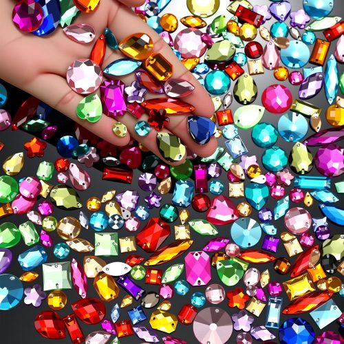500 Pcs Sew on Rhinestone Crystals Acrylic Gems with 2 Holes Mix Shape Mix Size for DIY Jewelry Crafts Clothes Shoes Costume Sewing Beads Decorations(Multicolor)