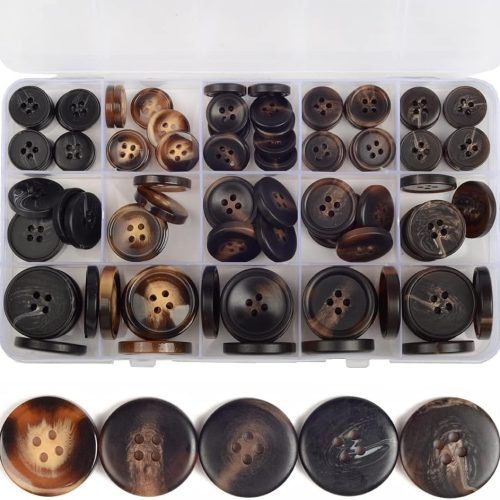 110Pcs Mixed Sewing Buttons, 4-Hole Craft Round Blazer Buttons, 5 Color 3 Size(15mm,20mm,25mm) Suit Coats Resin Button, Suitable for Variety Clothing Sewing, DIY Craft(Brown)