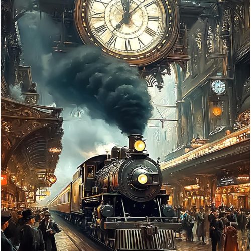 Train Station Diamond Art Kits for Adults, Clock DIY Full Drill Diamond Painting Kits for Beginners, 5D Gem Art Crafts for Adults, Home Wall Decor 12x16 inch