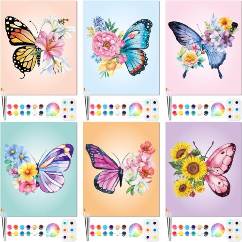 6 Pack Pre Drawn Canvas for Painting Pre Printed Canvas Kit 8 x 10 Inch Stretched Cotton Paint and Sip Set for Adults Couple Party Valentine Date Night(Butterfly)