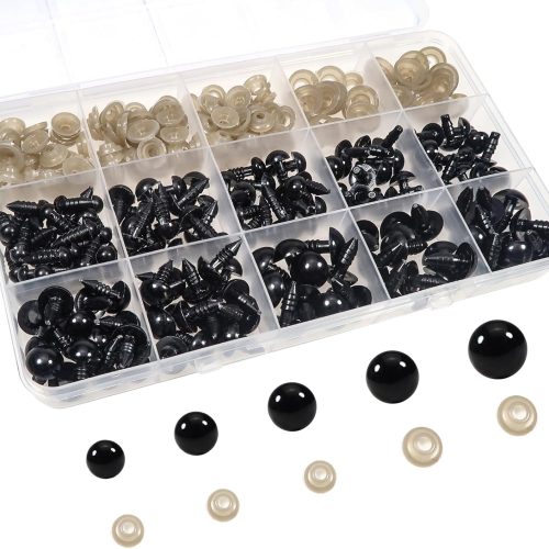 150pcs Safety Eyes for Amigurumis with Washers 6mm to 12mm Plastic Crochet Black Craft Eyes for Crocheting Animals Making