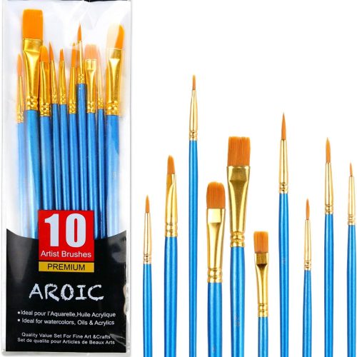 Acrylic Paint Brush Set, 1 Packs / 10 pcs Watercolor Brushes Painting Brush Nylon Hair Brushes for All Purpose Oil Watercolor Painting Artist Professional Kits