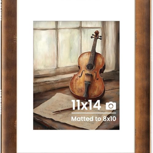 4 11x14 Rustic Picture Frame with Mat|Natural Wood 11 x 14 Photo Frame with Real Glass| Distressed Edge Design | Vintage Gallery Frame|Mounting Display for Farmhouse Wall Decor, Walnut