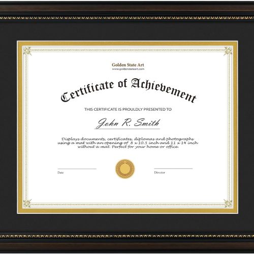 4 8.5X11 Diploma Frame, Solid Wood Brown with Gold Trim Certificate Frame, 8.5X11 Inch or 11X14 Diploma Without Mat, Real Glass Front with Black Over Gold Double Mat -1 Pack