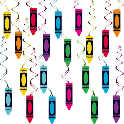 52 Pcs Back to School Crayon Hanging Swirls Decorations, No DIY, Back To School Swirls Crayon Classroom Decor, Welcome Back To School Decorations for Classroom Back to School Party Decorations