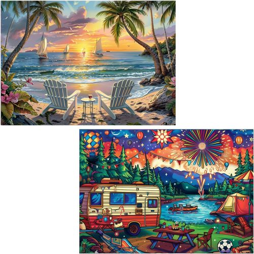 5D Diamond Painting Kits for Adults Beginners, Diamond Arts Kits Diamond Art Sets,Gem Painting Arts & Crafts Home Wall Decoration 11.8x15.7 Inches 2 Pack Beach and Car