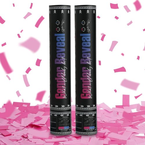 Gender Reveal Pink Confetti Cannon, DOUKEE Baby Shower Pink only Biodegradable Confetti Poppers for Girl Baby Reveal Party - 2 Set