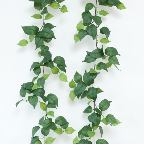 2 Strands Artificial Scindaps Vines Garland 73" Fake Vine with Silk Green Leaves Faux Evergreen Hanging Plants Greenery Decoration for Party Wedding Bedroom Home Wall Room Decor (Scindapsus)