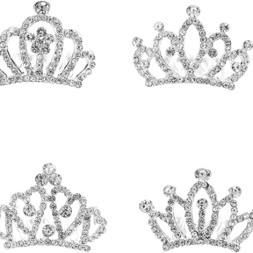 4pcs Crown with Blingbling Crown Hair Clip, 01-Silver