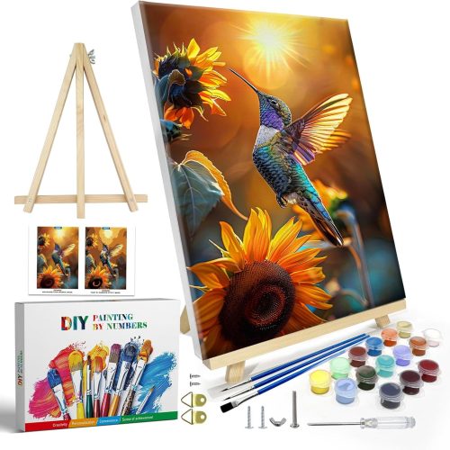 Paint by Numbers Kit for Adults with Frame, Hummingbird Paint by Number with Easel, DIY Hummingbird Oil Painting by Numbers, Adult Paint by Number Kits Framed Canvas for Wall Decor 8x12 Inch