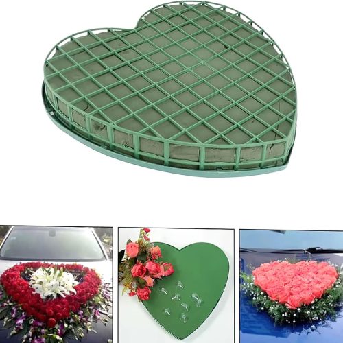 Floral Foam Bricks Heart-Shaped Flower Foam Floristry Wedding Car Floral Mud Decoration Plate with Suction Cup DIY Flower Arrangement for Wedding Flowers Bouquet(20x20cm)