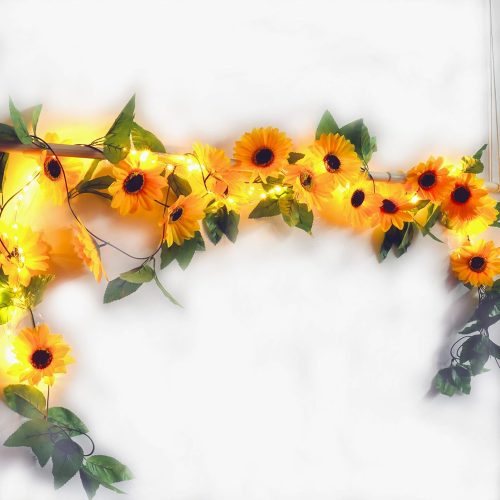 4 Pack 8.8FT Artificial Sunflower Garland with 200 LED Fairy String Lights,Fake Vines Faux Sunflowers Hanging Garland Silk Flowers Hanging Plant for Indoor,Outdoor,Wedding,Wall,Birthday Party