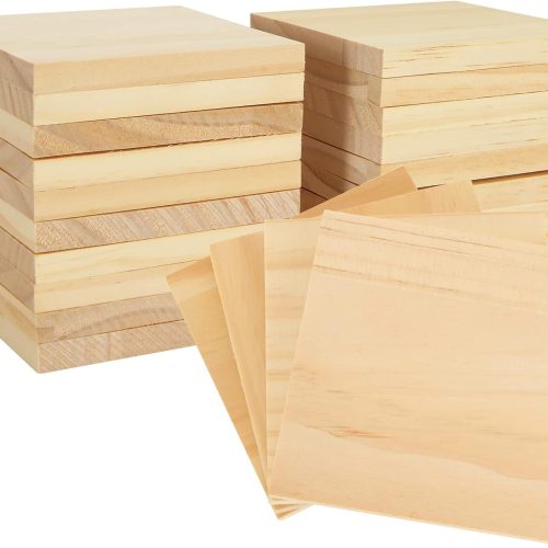 24 Pack 4x4 Inch Wood Squares for Paintings, Unfinished Wood Panels, Natural Pine Square, Blank Wood Boards for Laser Engraving, DIY Crafts, Architectural Models, Coasters