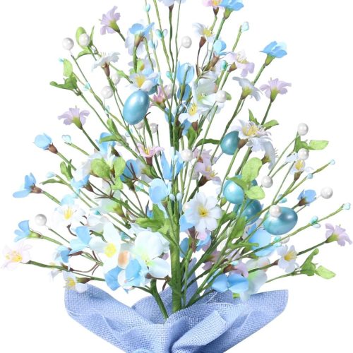 Easter Decorations, 18 Inch Artificial Easter Blue Egg Flower Tree Tabletop Decorations, for Home Party Wedding Holiday Spring Summer Decor.
