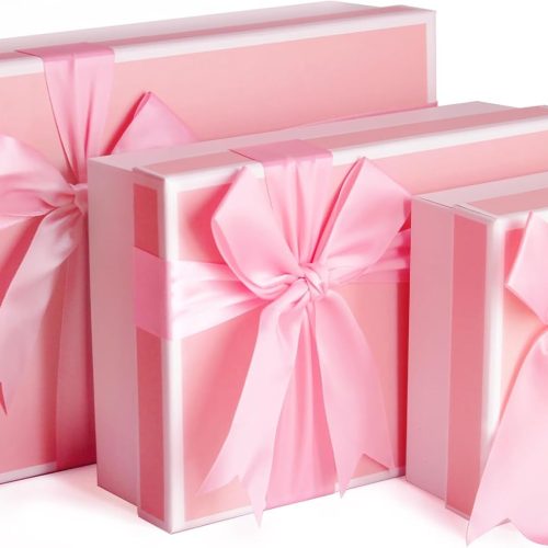 Gift Boxes With Lids For Presents, Set Of 3 Pink Gift Wrap Boxes With Ribbon, Assorted Boxes For Presents, Sturdy & Pre-Wrapped Gift Box