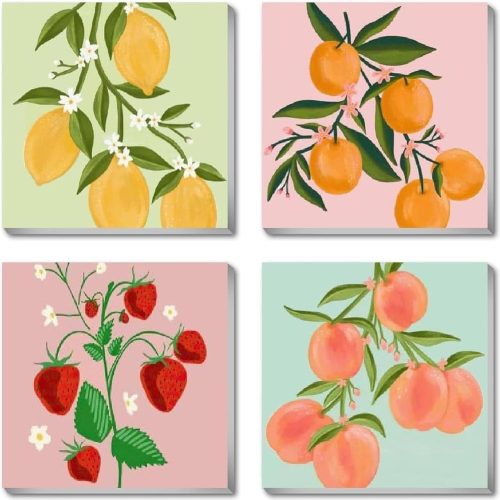 4 4 Pack Fruits Paint by Numbers Kit, Easy Acrylic Art Number Painting for Beginners, DIY Adults Paint by Numbers Kit on Canvas for Home Wall Decor, 7.8x7.8Inch