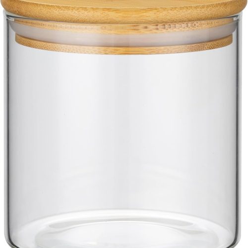 1PC Small Glass Storage Jars with Airtight Lids, 18 fl oz (550ml) Cute Clear Glass Storage container with bamboo Lid, Glass Pantry Canister for Beans, Rice, Sugar, Cookie Coffee and etc