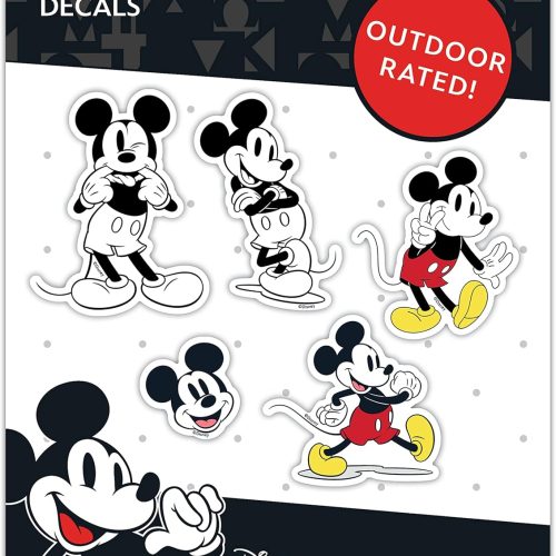 Disney Classic Mickey Mouse Decals - Set of 5 Mickey Mouse Stickers for Kids and Adults - Vinyl Decals for Laptop, Tumbler, Water Bottle, Vehicles - Licensed Disney Stickers