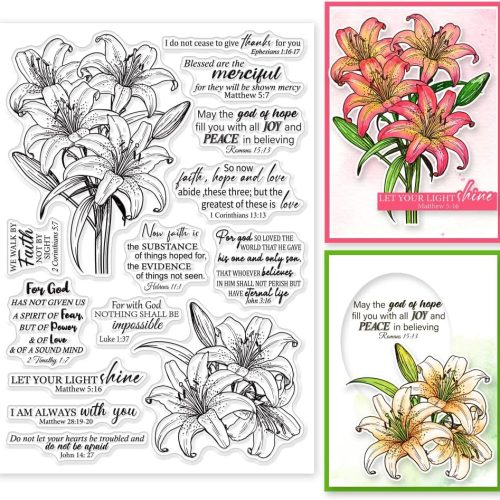 Lily Bible Vase Clear Stamps for Christmas Cards Making 5.83x8.27inch Bible Words Clear Stamp Seals Transparent Stamps for DIY Scrapbooking Photo Album Journal Home Decoration