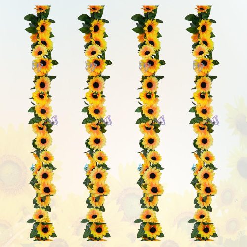 4 Pack Artificial Sunflower Garland Decorations,7.5ft Silk Sunflowers Hanging Fake Vines with Green Leaves,Garland for Table Mantel Birthday Backdrop Garden Wedding Wall Decor,No Fade & Easy Clean
