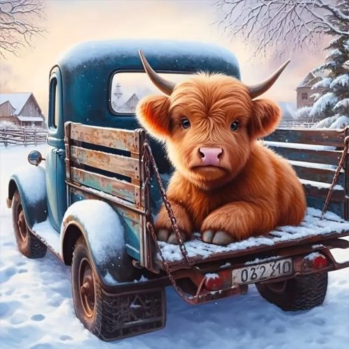 Truck Cow Diamond Painting Kits for Adults DIY 5D Diamond Art Paint with Round Diamonds Full Drill Cow Gem Art Painting Kit for Home Wall Decor Gifts12x12inch