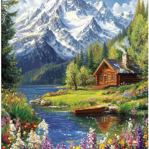 4 Mountain Paint by Numbers Kit for Adults Beginner, Cabin Adult Paint by Number Kits on Canvas, Mountain Landscape Acrylic Paint by Number Kit for Gift Decor - 16x20Inch
