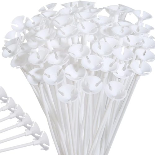 Upgraded Version 100 Pieces White Plastic Balloon Sticks Holders and Cups for Christmas Decoration Party and Wedding Decoration