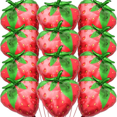 12PCS Strawberry Balloons Cute Strawberry Foil Balloon for Baby Shower berry Themed Party Birthday Party Wedding Decorations Supplies