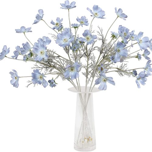 2 Pcs Artificial Fake Flowers Plants Cosmos Silk Flower Arrangements Wedding Bouquets Decorations Plastic Floral Table Centerpieces for Home Kitchen Garden Party Decor Approx 23.6'' High - Light Blue